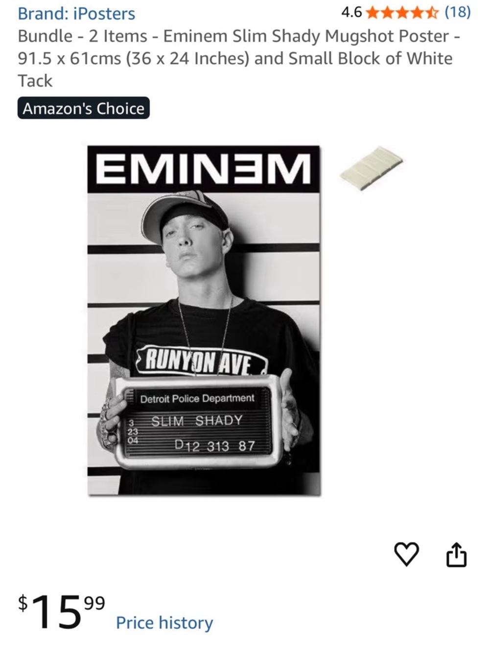 Eminem Slim Shady Mugshot Poster - Black & White
